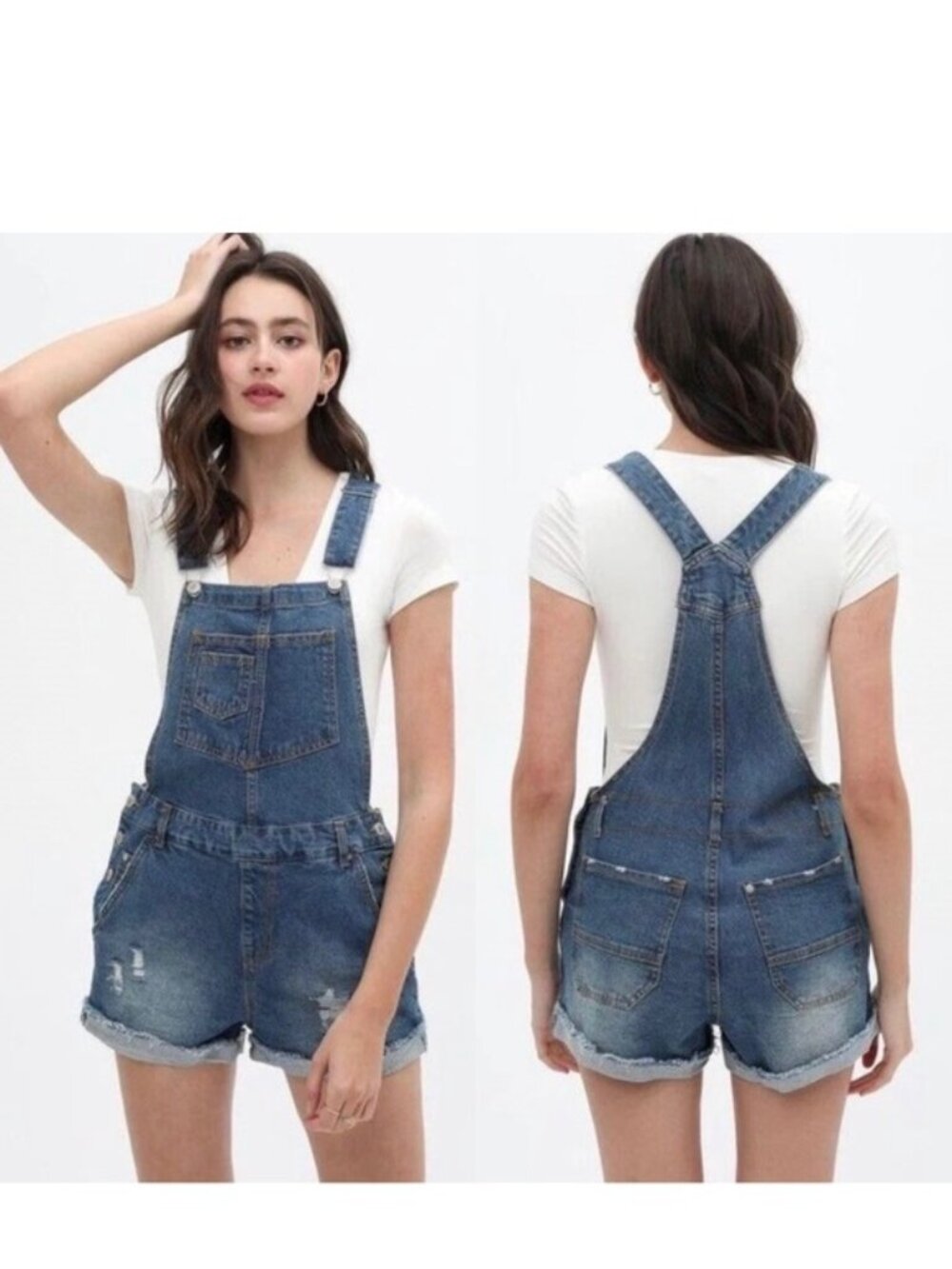 Love Tree | Denim Overall Shorts Shortalls Raw Hem Cuff Shorts | Size Small